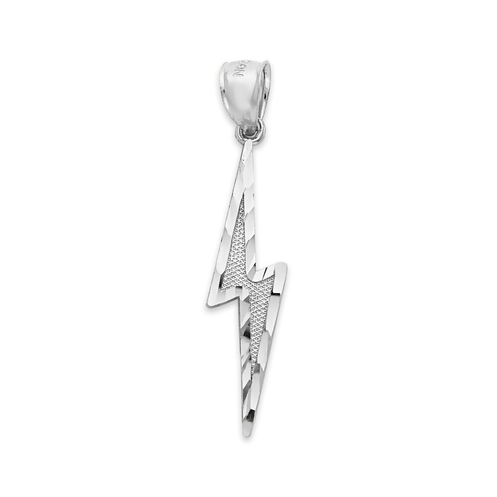 Solid 10k White Gold Lightning Bolt Pendant - Symbolic Jewelry Gifts for Women